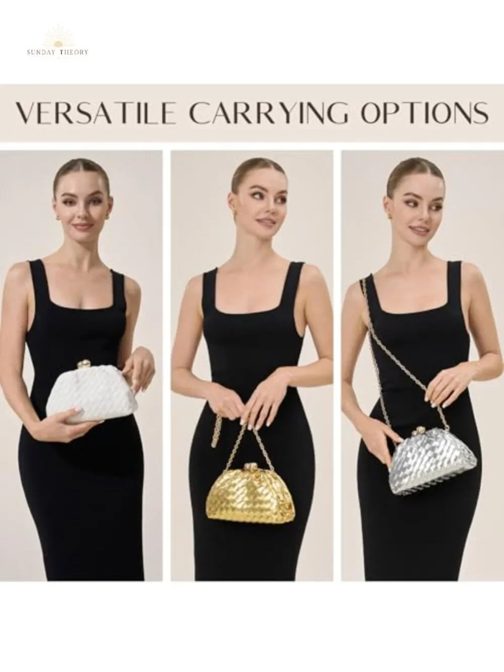Woven Clutch Purse for Women with Detachable Chain Strap